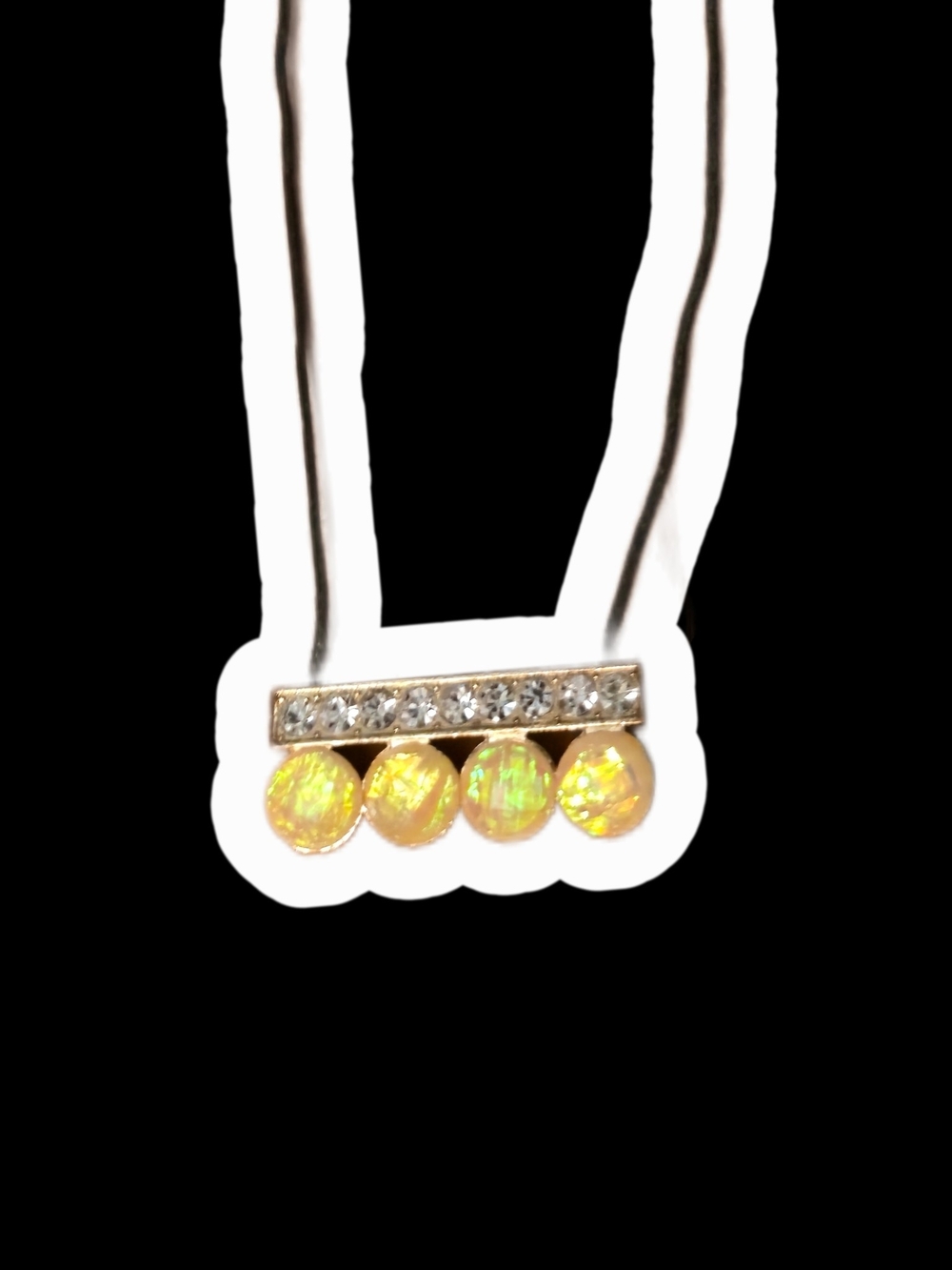 Gold Bar Pendant Necklace with Yellow Opalecent and Clear Sparkle Gems